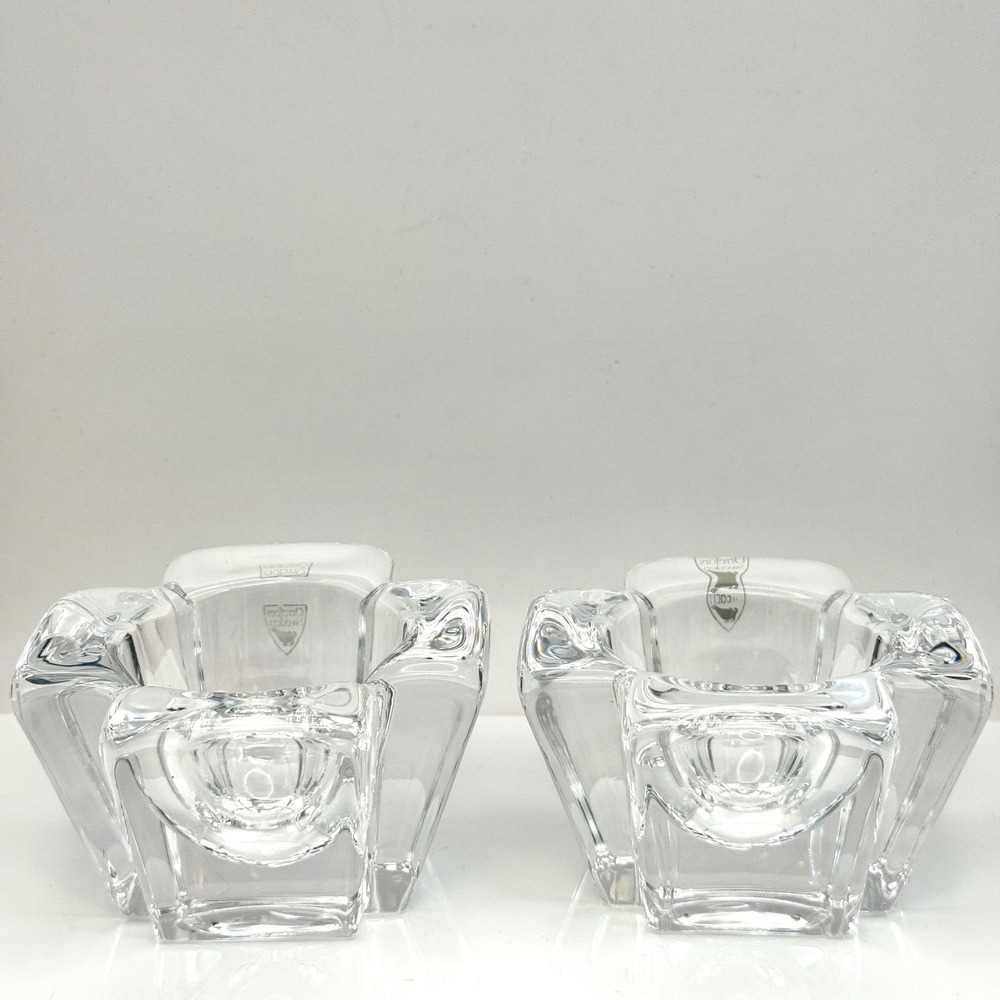 Vintage Orrefors Max‎ Crystal Cross Votive Tealight Holders Pair Anna Ehrner